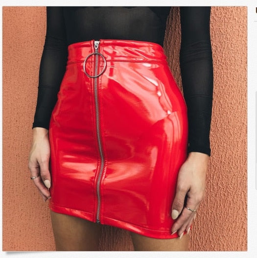 Kelly's High Waist Zip Leather Mini Skirt