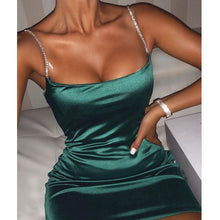 Load image into Gallery viewer, Rach&#39;s Emerald Green Satin Silver Strap Dress
