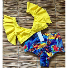 Load image into Gallery viewer, Flo’s Floral Ruffled V-neck High-waisted Two Piece Swimsuit
