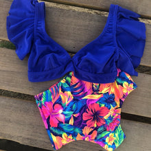 Load image into Gallery viewer, Flo’s Floral Ruffled V-neck High-waisted Two Piece Swimsuit
