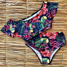 Load image into Gallery viewer, Flo’s Floral Ruffled V-neck High-waisted Two Piece Swimsuit

