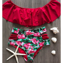 Load image into Gallery viewer, Flo’s Floral Ruffled V-neck High-waisted Two Piece Swimsuit
