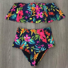 Load image into Gallery viewer, Flo’s Floral Ruffled V-neck High-waisted Two Piece Swimsuit
