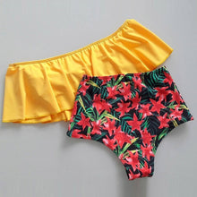 Load image into Gallery viewer, Flo’s Floral Ruffled V-neck High-waisted Two Piece Swimsuit

