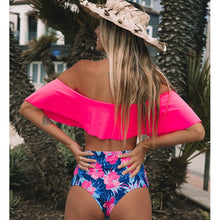 Load image into Gallery viewer, Flo’s Floral Ruffled V-neck High-waisted Two Piece Swimsuit
